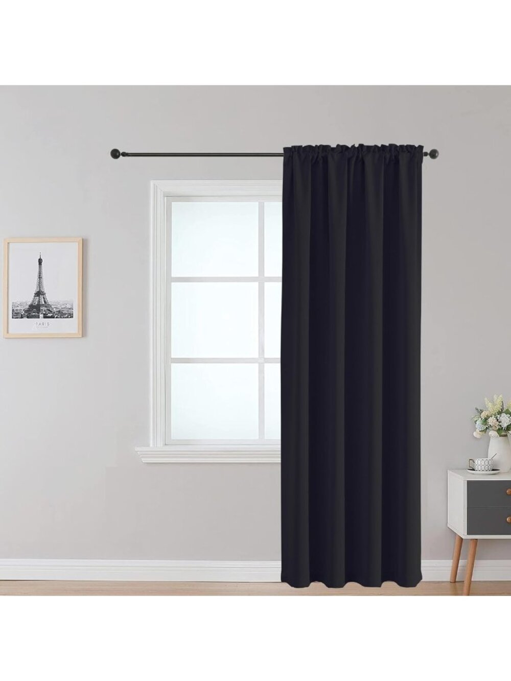 Fire Retardant Black Curtain Panel, 52x84 inch, Rod Pocket Top for Dorm & School